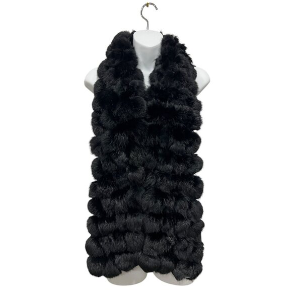 Cejon Genuine Rabbit Fur Ball Scarf Black - Picture 4 of 4